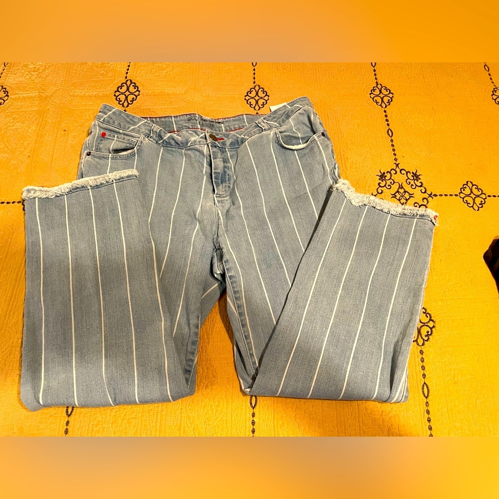 Peace Love World stripe jeans! Size 12 gently worn, cute and trendy!